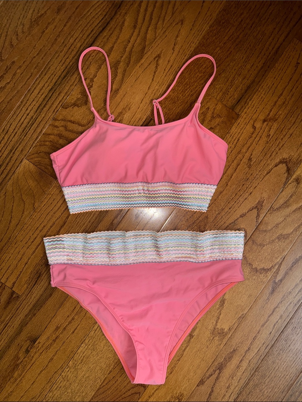 Pink Two-Piece Swim Set with Knit Trim